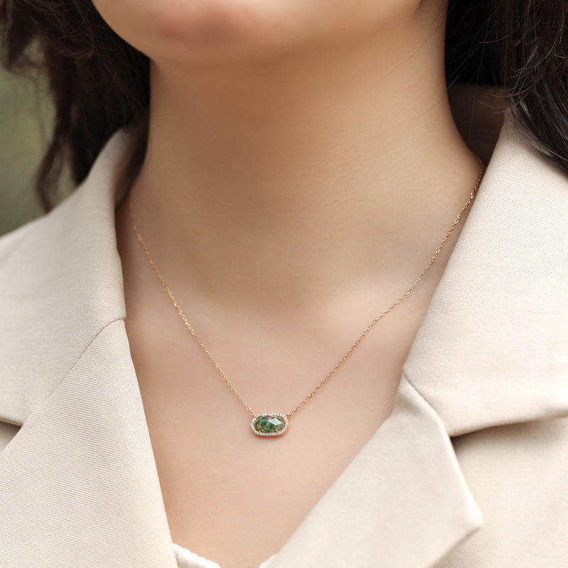 S925 Sterling Silver Moss Agate Pendant Necklace