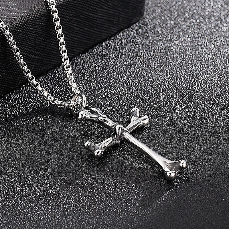 Personalized Titanium Steel Cross Bone Pendant for Men - European and American Fashion Accessories