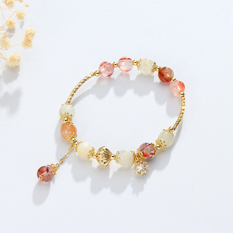 Peach Blossom Crystal Bracelet with Zircon Pendant for Women
