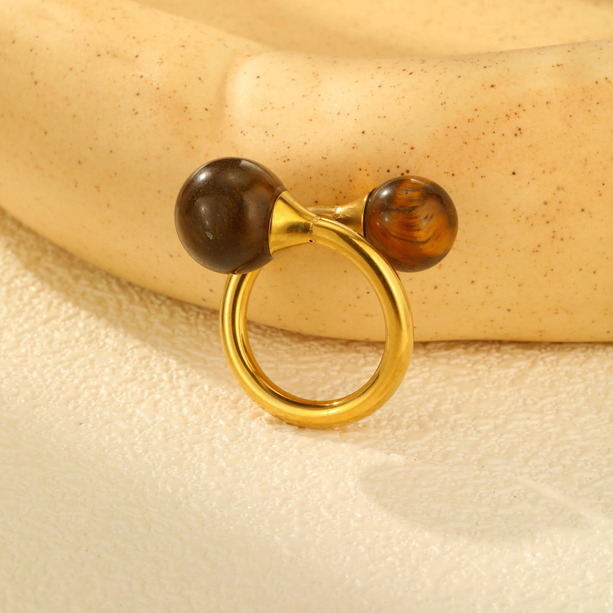 Titanium Steel – Hot-Selling Women's Stainless Steel Gold-Plated Natural Tiger's Eye Open Ring