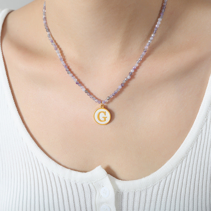Luxurious Titanium Gold-Plated Mother-of-Pearl Pendant Necklace with Zircon Details