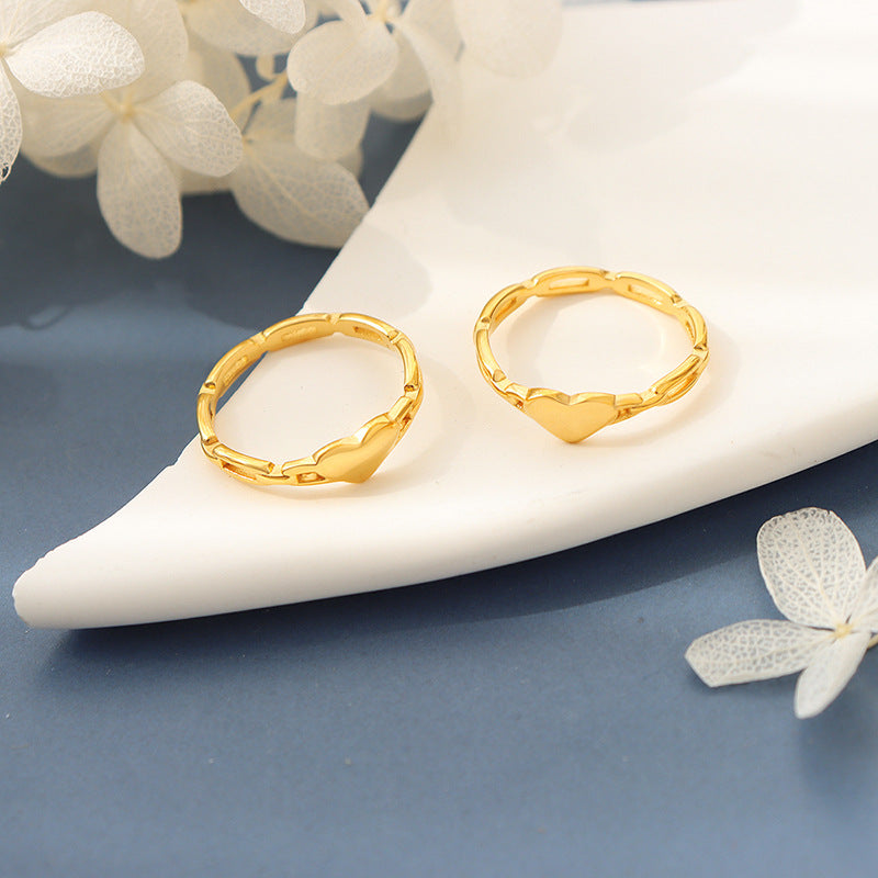 Golden Hollow Geometric Love Ring - Titanium Steel Jewelry