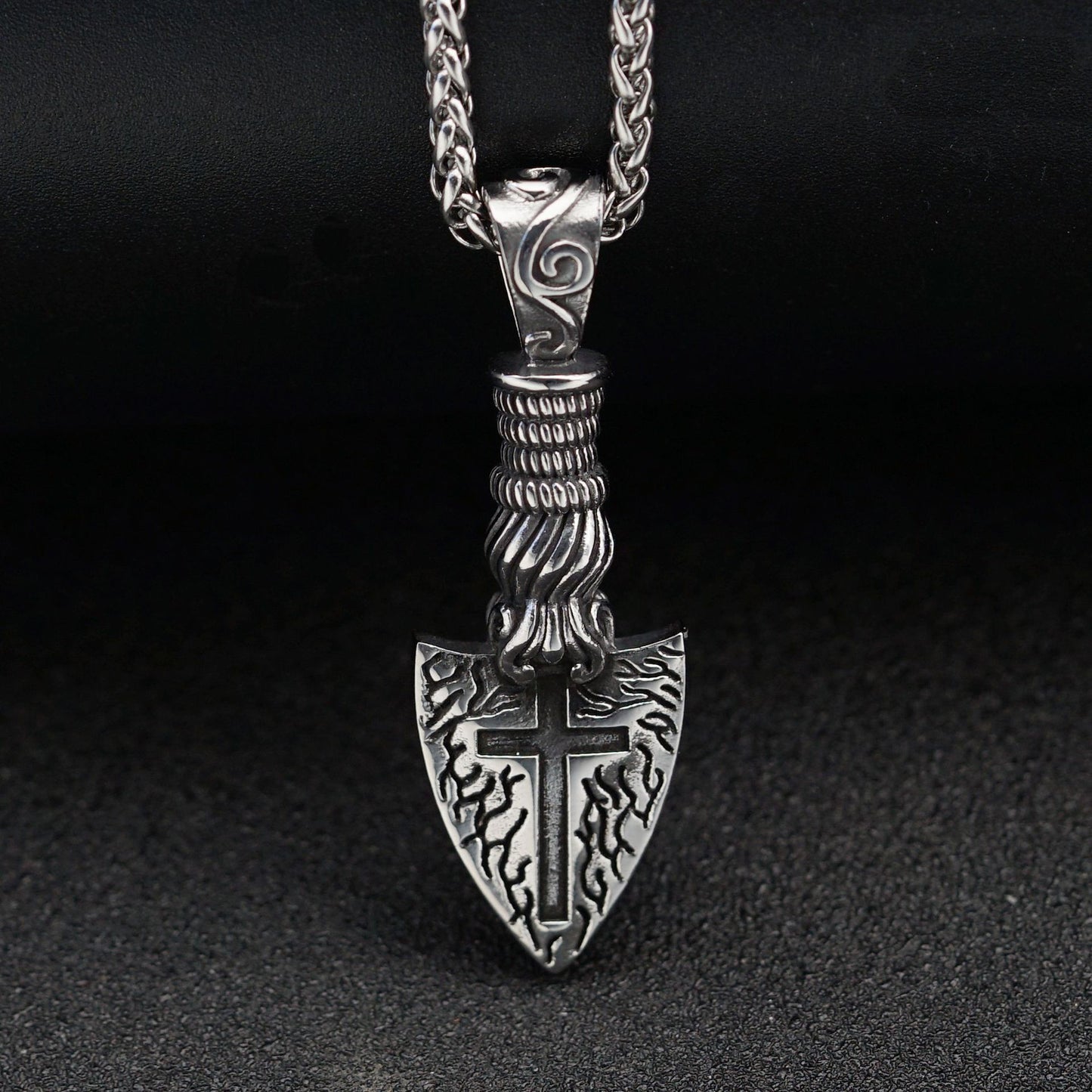 Steel Necklace - Statement Cross Blade Spear Of Destiny Pendant For Hip Hop Style And Everyday Wear