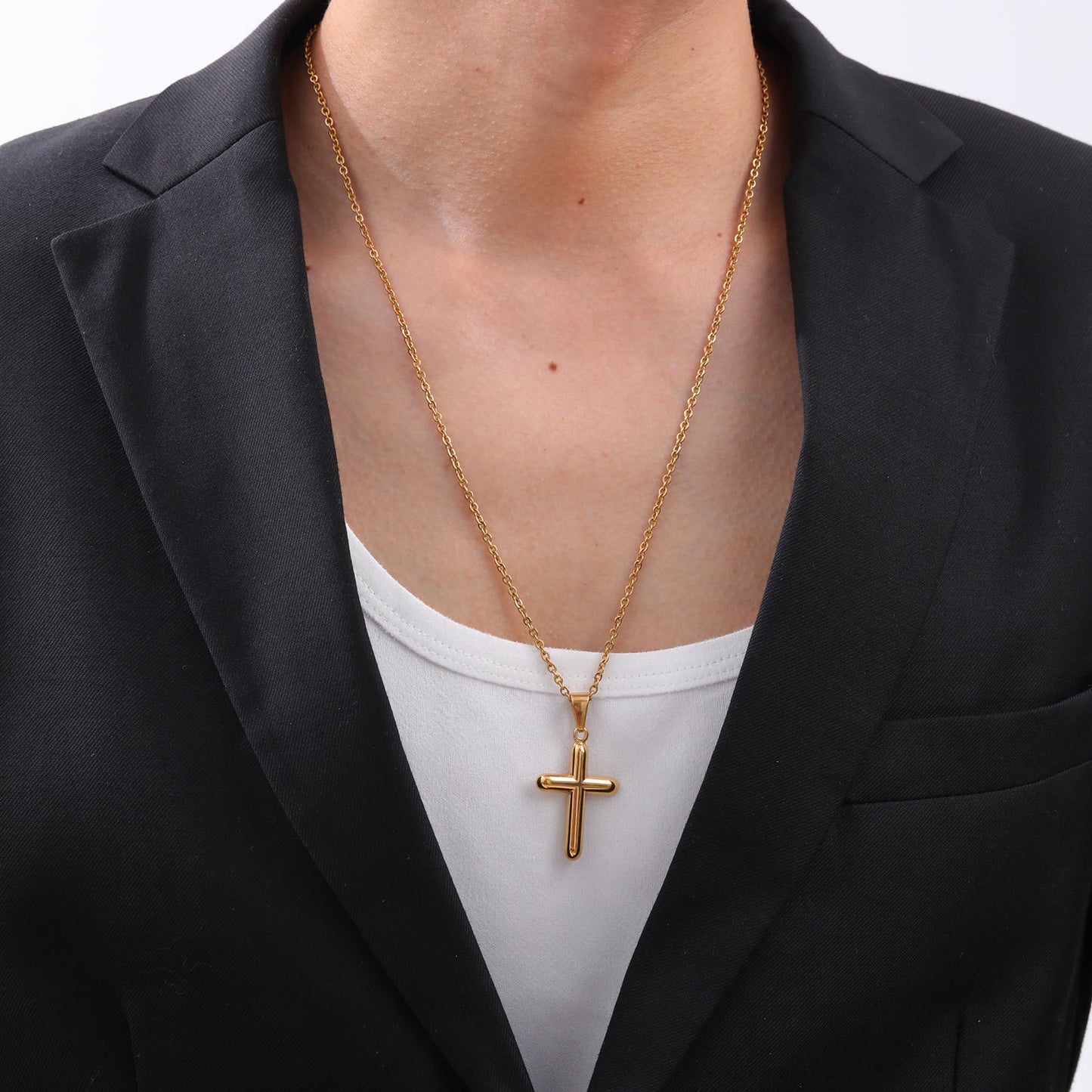 European And American Hip Hop Stainless Steel Cross Pendant Gold Necklace Men's Jewelry