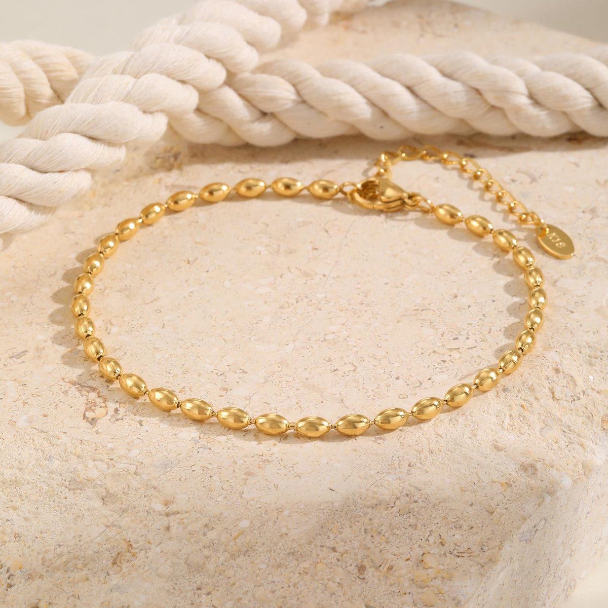 Stainless Steel Rugby Bead Anklets Ladies – Summer Beach Vacation Feet Bracelet
