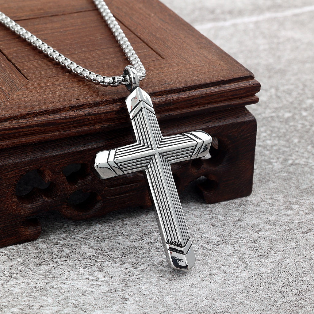Cross Trendy Stainless Steel Men's Pendant Necklace