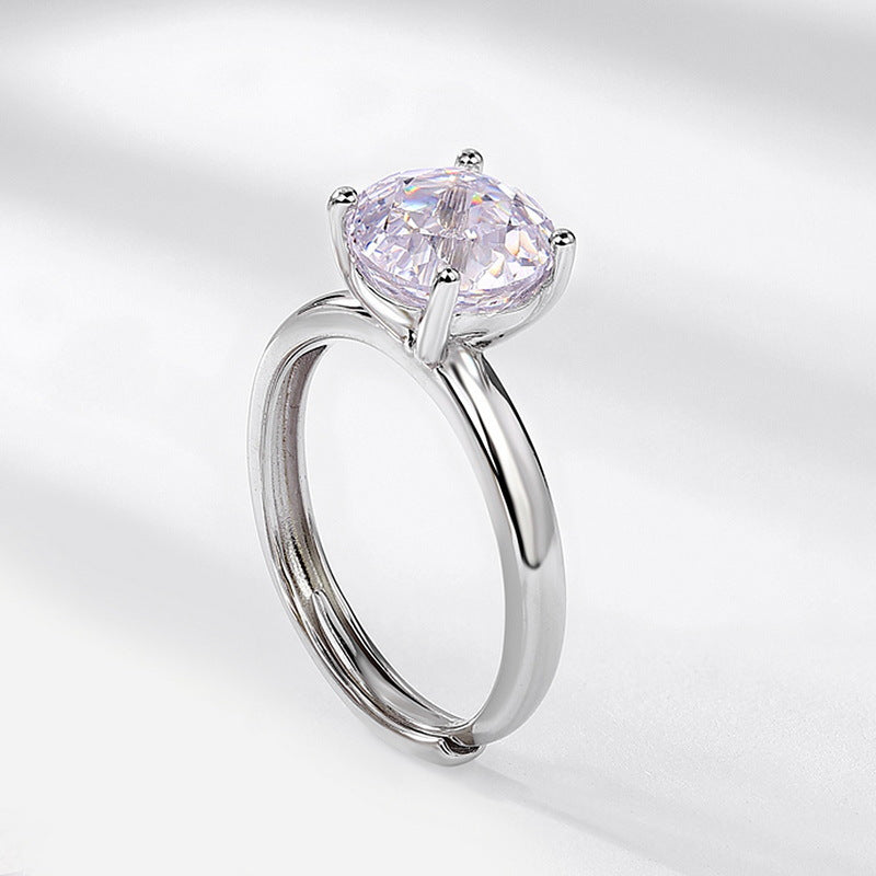 S925 Sterling Silver Zircon Rose Four-Prong Ring