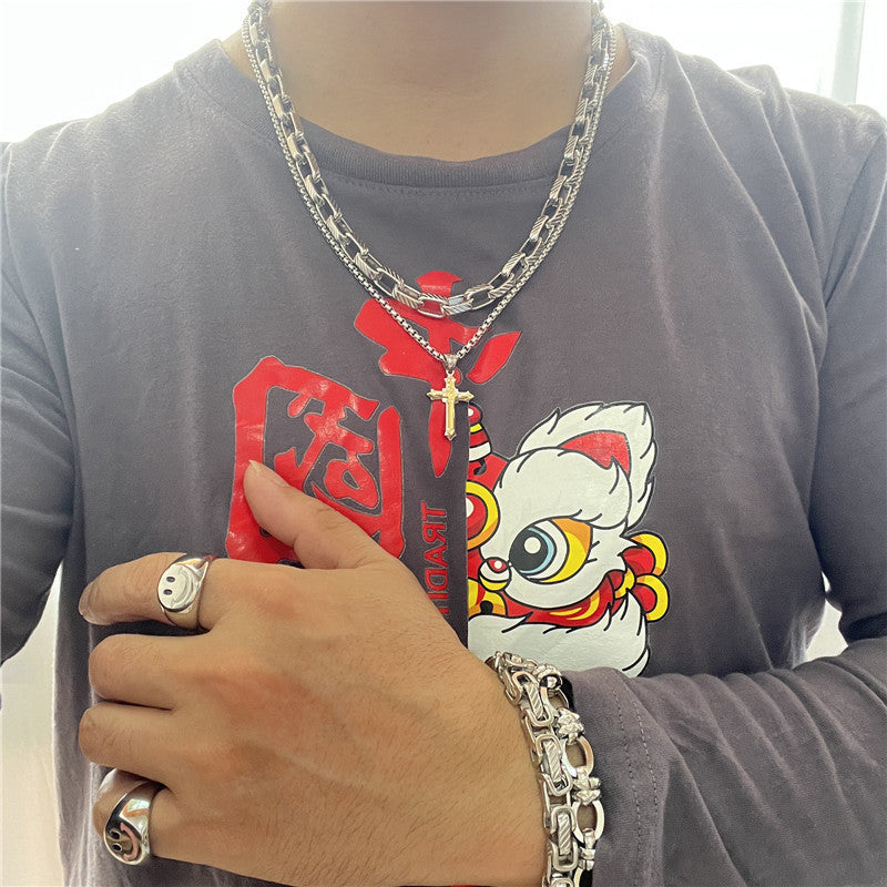 Personalized Retro Titanium Steel Cross Pendant Necklace for Trendy Men