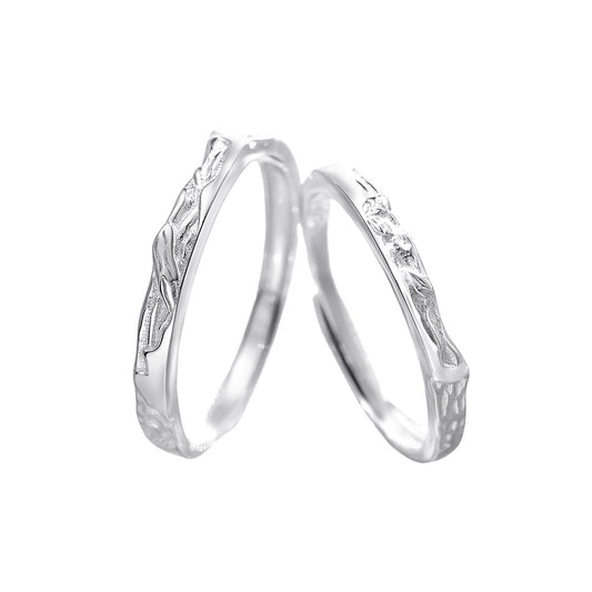 Planderful Trendy Couple Ring S925 Sterling Silver Adjustable Open Band For Him And Her Gift