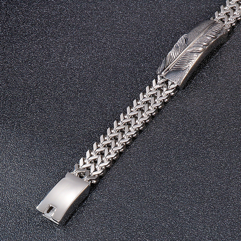 Hip-Hop Style Feather Cross Men's Titanium Bracelet