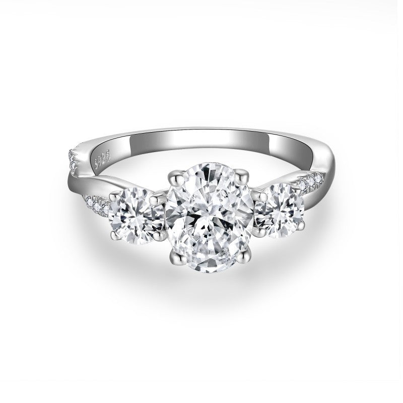 Cross-Border Independent Station Egg-Shaped Moissanite 1.5 Carat Twisted Arm Ring S925 Silver-Plated Engagement