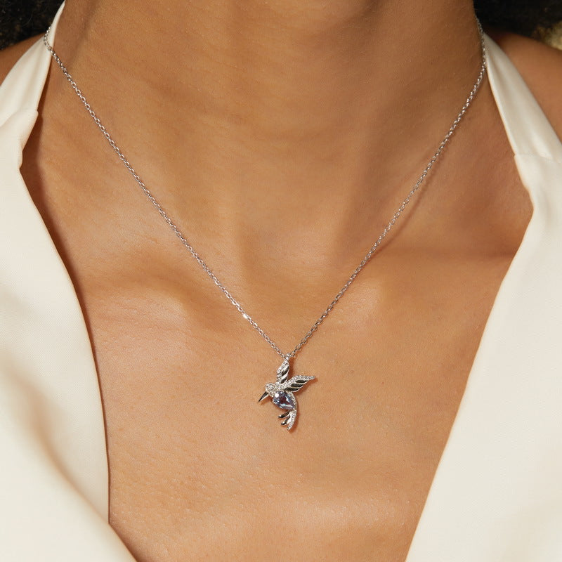 S925 Sterling Silver Lab-Grown Alexandrite Guardian Wing Necklace