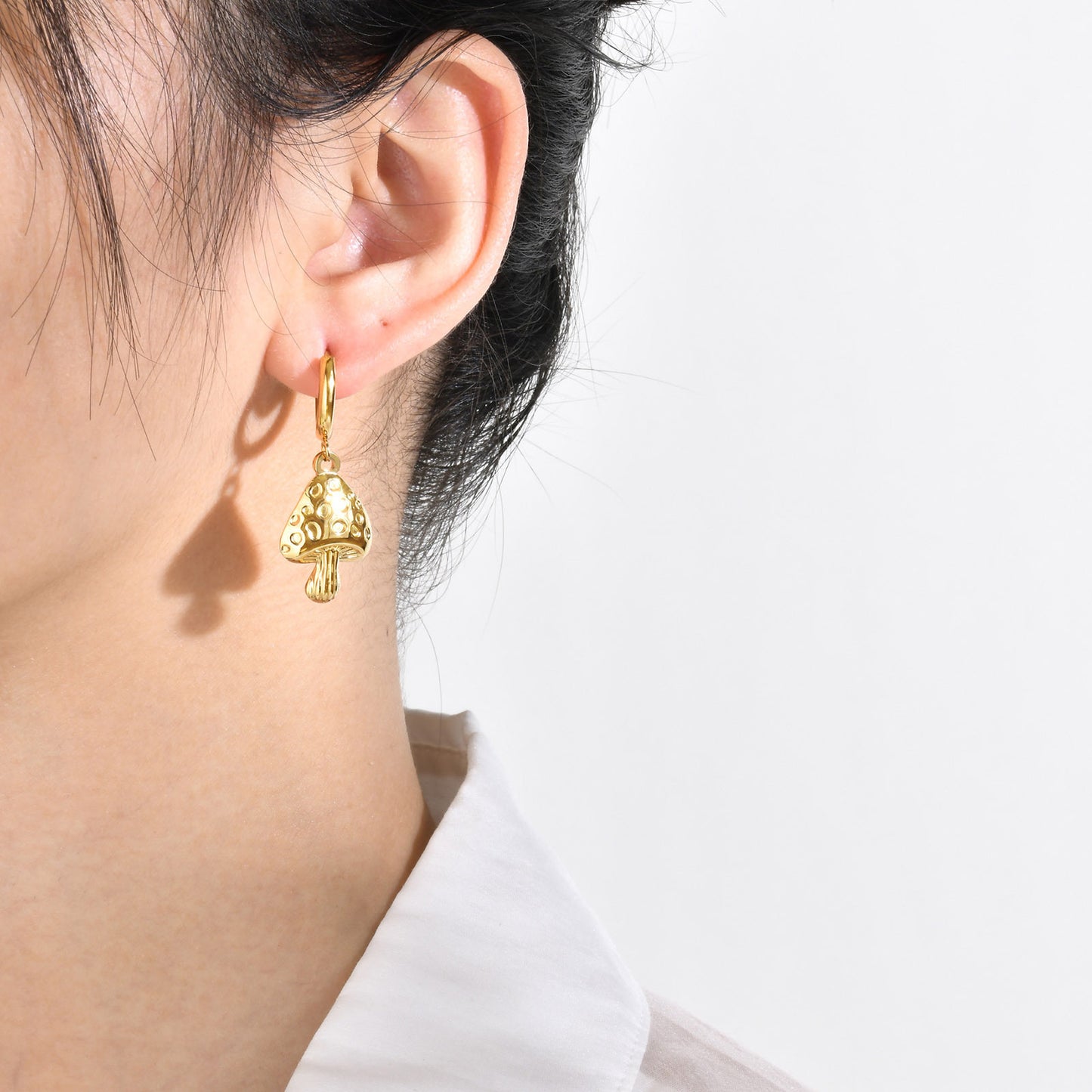 European And American Stainless Steel Gold Mushroom Earrings