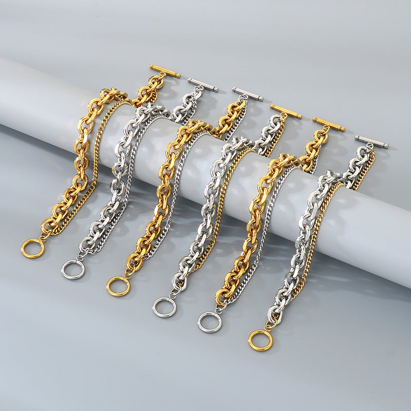 Planderful Mens Titanium Steel O Chain Layered Bracelet