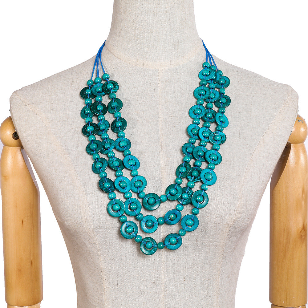 Coconut Shell Tassel Necklace with Ethnic Weaving