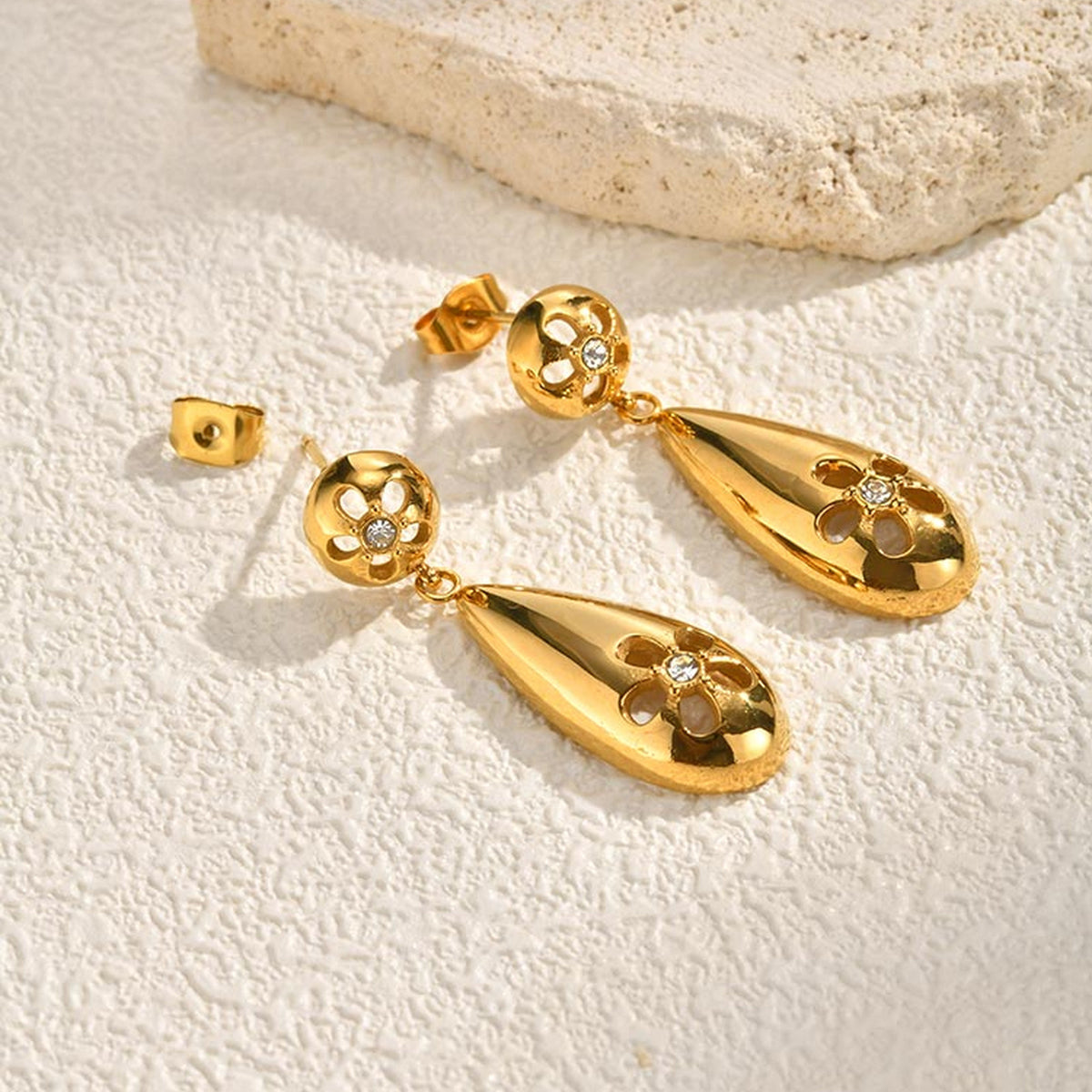 Stainless Steel Zircon Floral Earrings