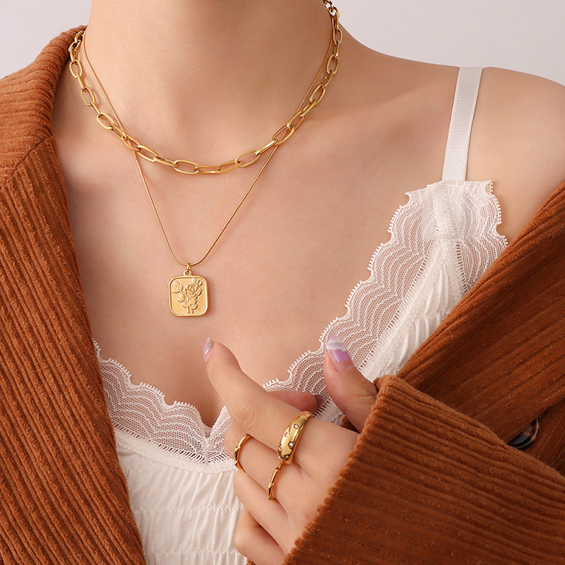 Golden Rose Charm Necklace - Stylish Titanium Steel Plated Choker Jewelry