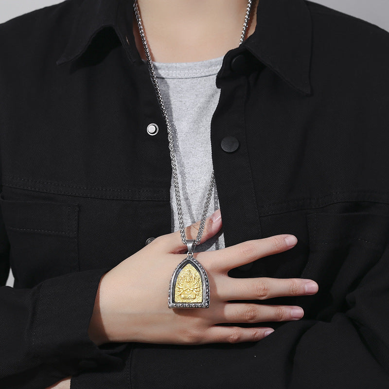 Zircon Necklace – Elegant Buddha Zodiac Stainless Steel Necklace for Men Everyday Wear