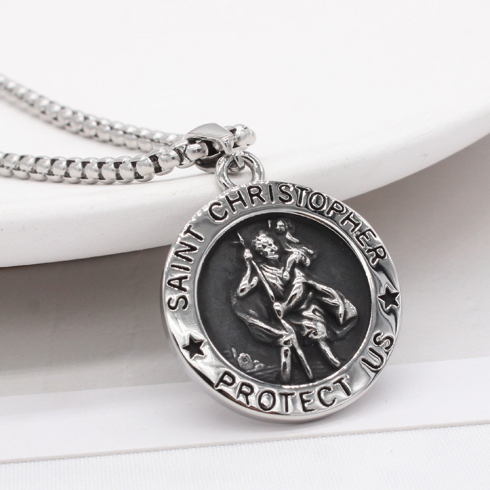 Titanium Steel Pendant Unisex Protection Charm With Ancient Greek Patron Saint Planderful
