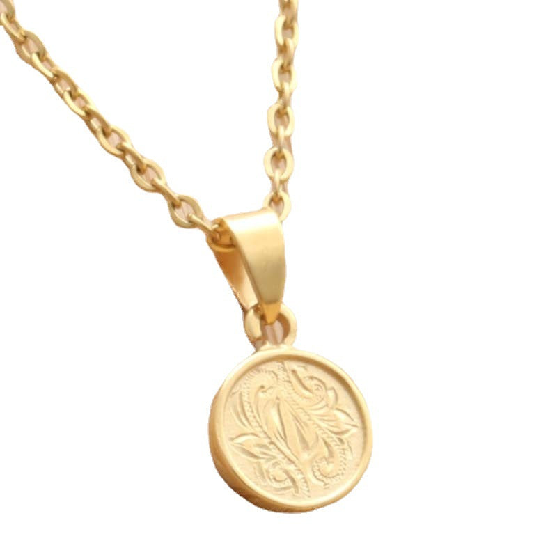 Punk Style Titanium Steel Gold Coin Necklace for Men - Retro Round Pendant by Planderful