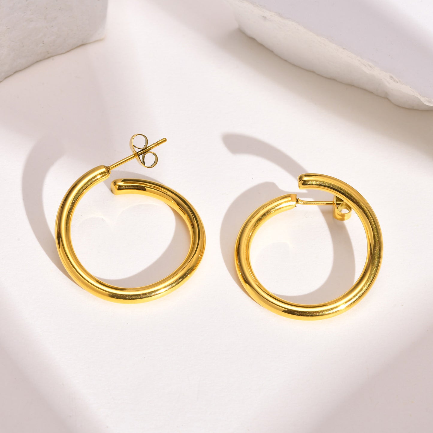 Titanium Steel Earrings Geometric Asymmetric Gold Fashion Style