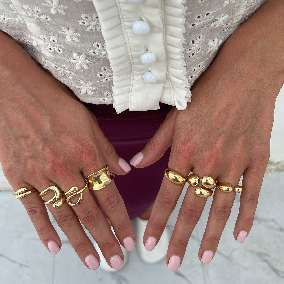 Planderful Vienna Verve Lava Texture Bow Set Joint Ring – Adjustable Geometric Design