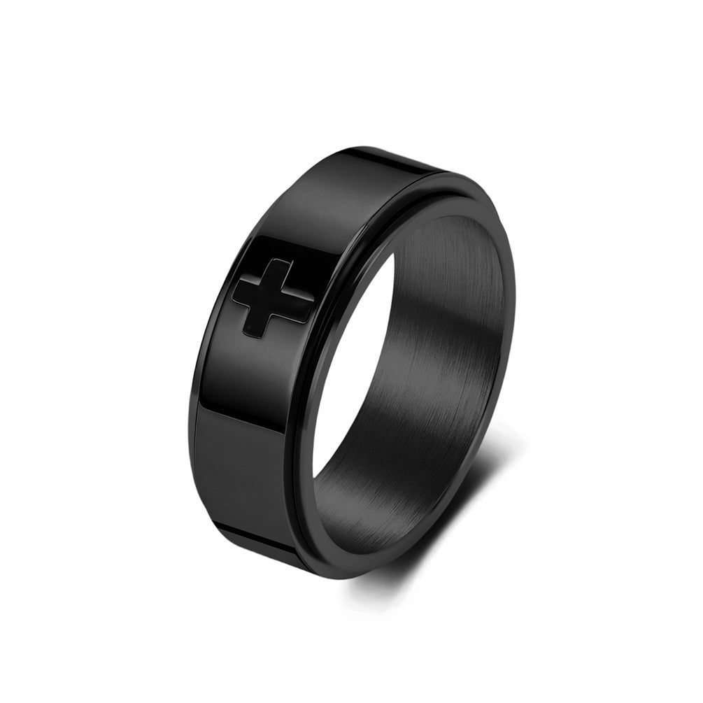 Planderful Rotating Cross Ring Steel Unisex Jewelry For European And American Weddings And Engagements Statement