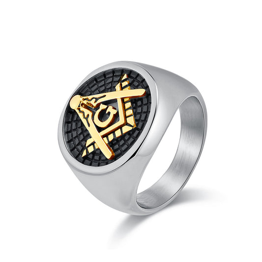 European American Retro Freemasonry Titanium Steel Ring for Men