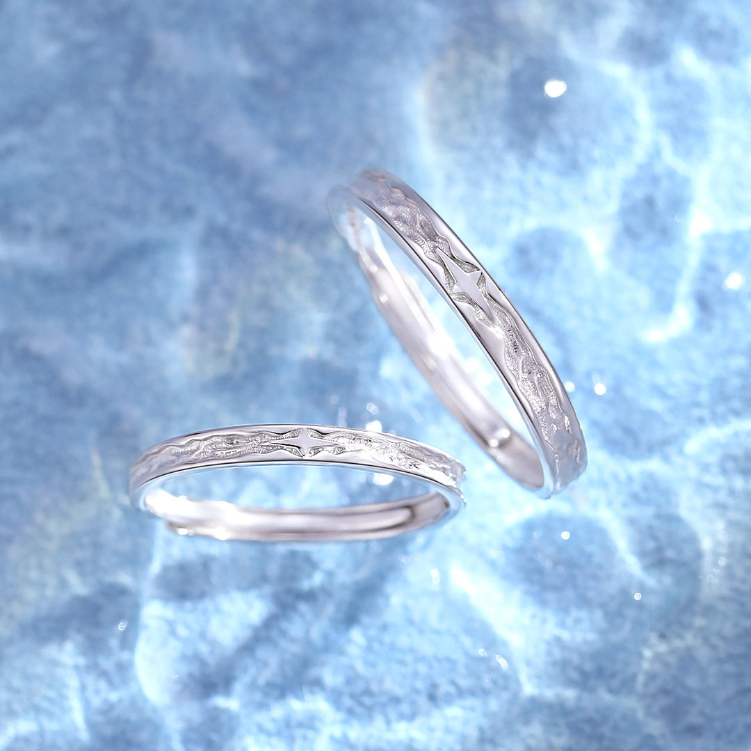Planderful Star Water Rhyme 925 Sterling Silver Couple Ring Adjustable His Hers In Style Light Luxury