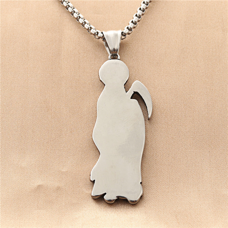 Titanium Steel Skull Sickle Pendant Necklace - Retro Punk Style for Men