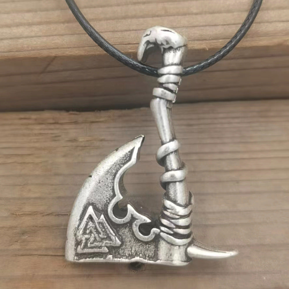 Viking Pirate Celtic Wolf Crow Double-Sided Axe Pendant Men's Necklace - Norse Legacy Collection