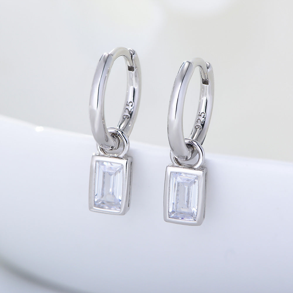 925 Sterling Silver Geometric Square Zircon Earrings, Small Earrings,