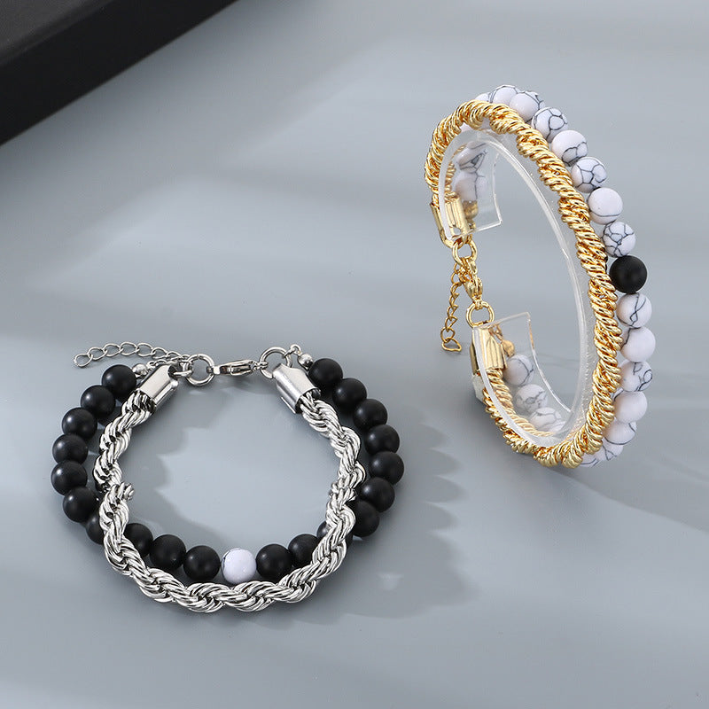 Planderful Mens Turquoise Agate Stainless Steel Bracelet