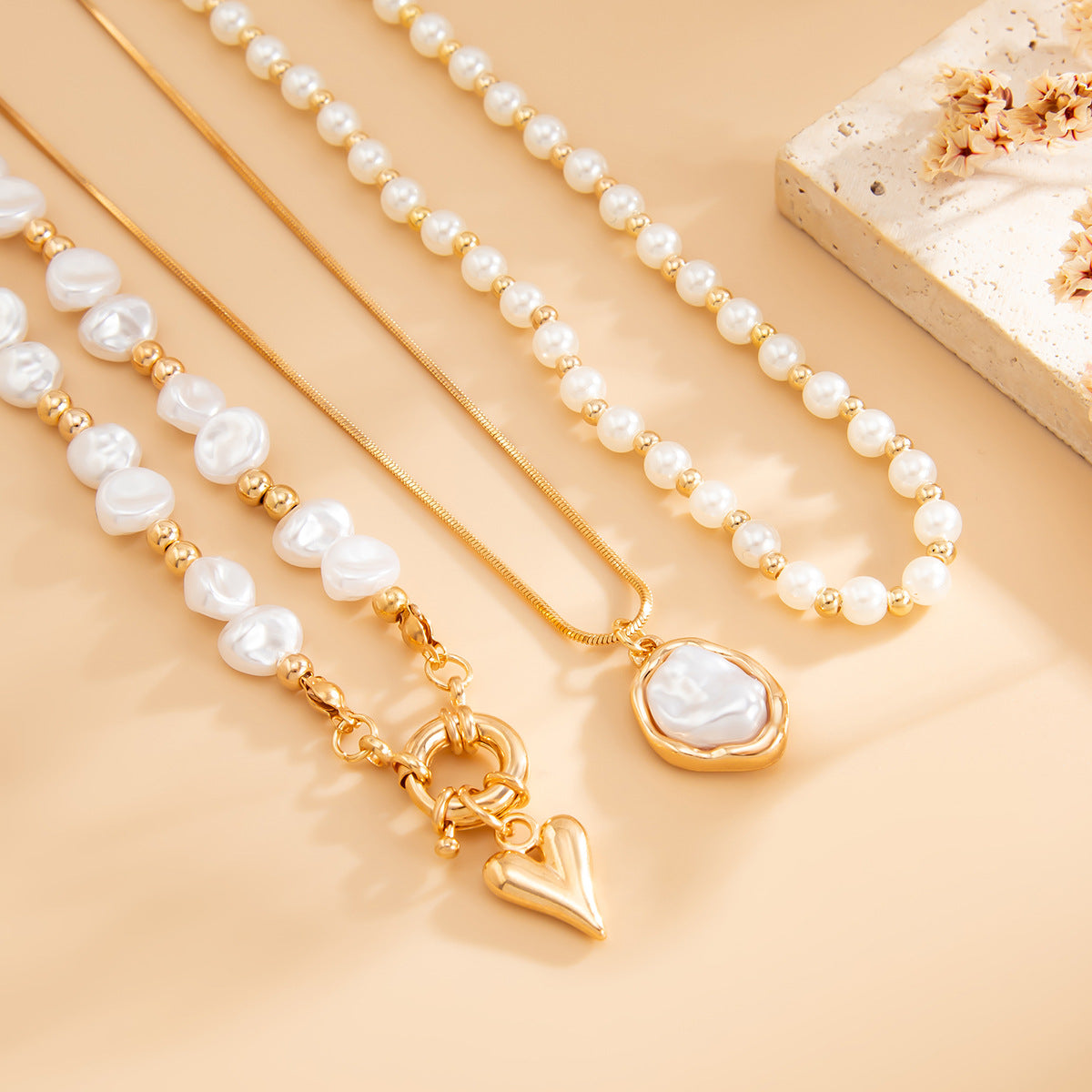 Baroque Pearl Heart Layered Necklace