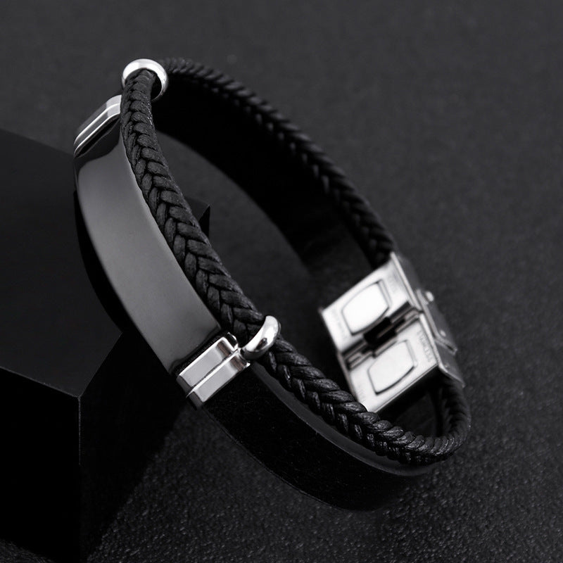 Planderful Leather Twist Stainless Steel Bracelet for Men
