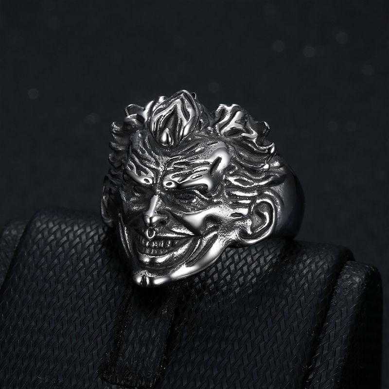 Planderful Punk Ring Clown Head Stainless Steel Three Dimensional Engraving Mens Ring