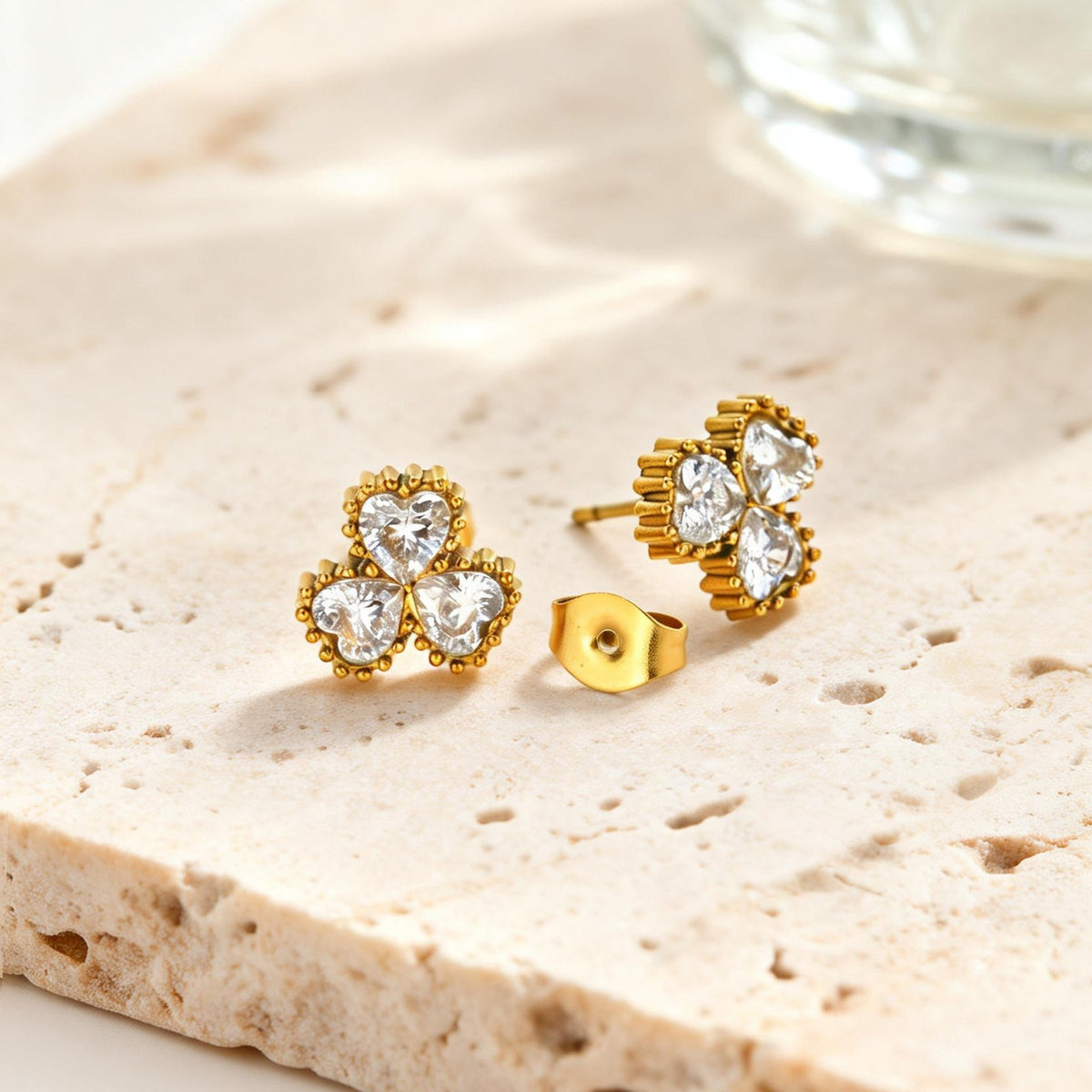 Stainless Steel Zircon Heart Earrings