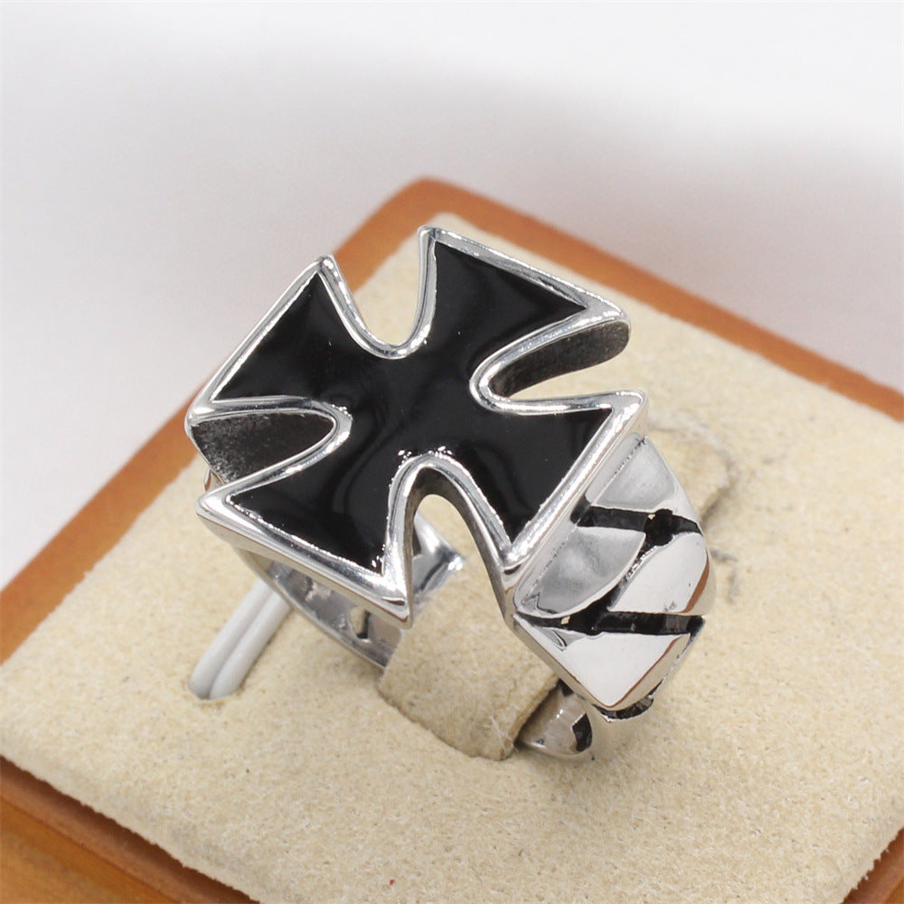 Planderful Everyday Genie – European and American Personalized Retro Cross Men's Titanium Steel Ring