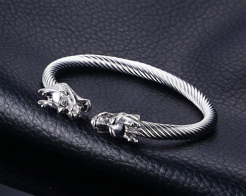 Titanium Steel Bracelet with Dragon Head Opening for Men