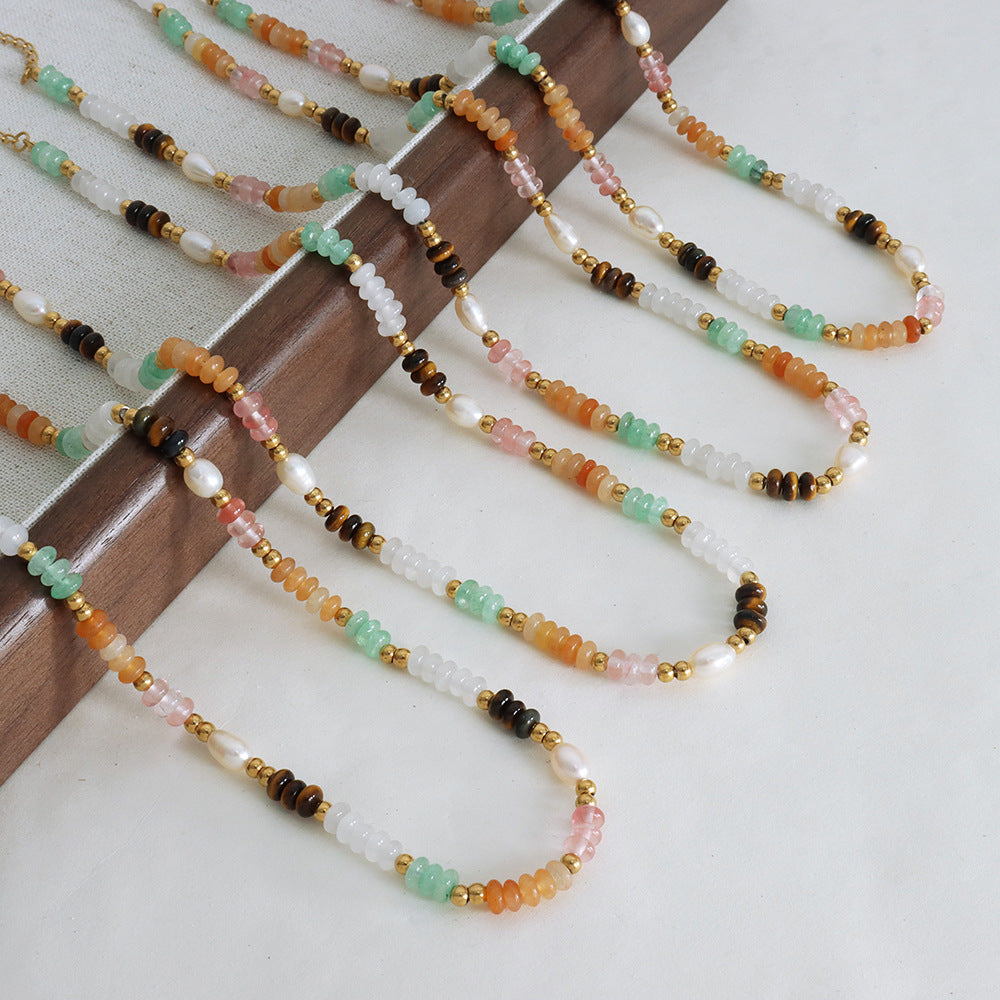 Dopamine Pearl & Gold Plated Natural Stone Beaded Necklace - Handmade Female Jewelry