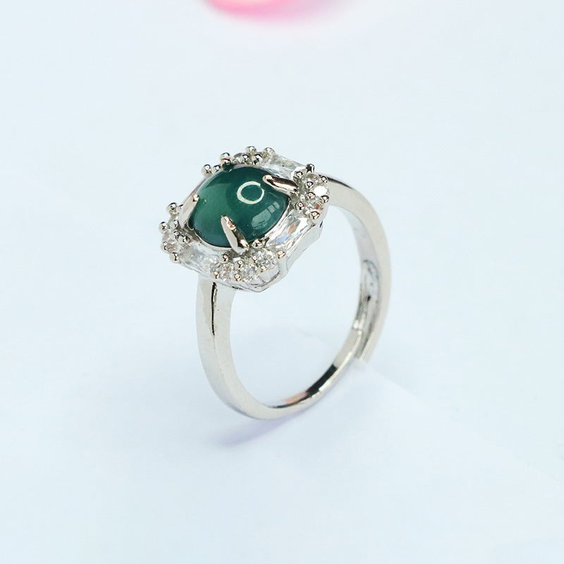 Blue Water Jadeite Square-Frame Ring