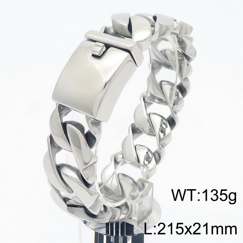 Glossy – In Europe & The United States – 21mm Stainless Steel Wavy Edge Cuban Chain Bracelet