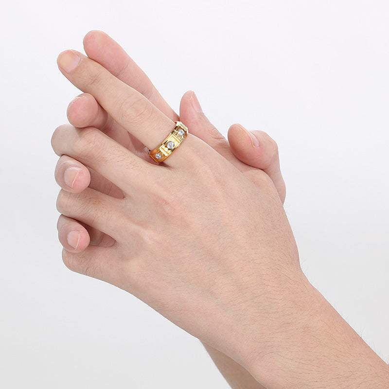 Planderful Mens Titanium Steel Ring Zircon 8mm Hip Hop