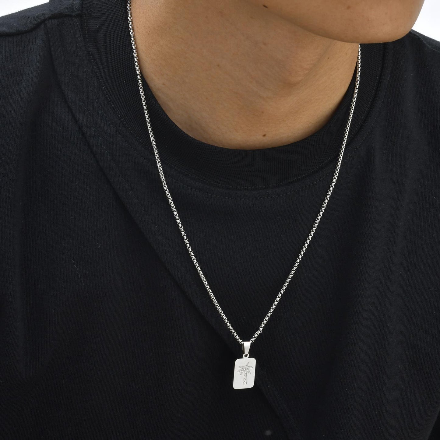 Men's Casual Daily – Stainless Steel All-Light Geometric Square Coconut Tree Pendant Necklace
