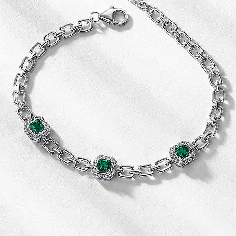 S925 Sterling Silver Lab-Grown Emerald Signature Bracelet