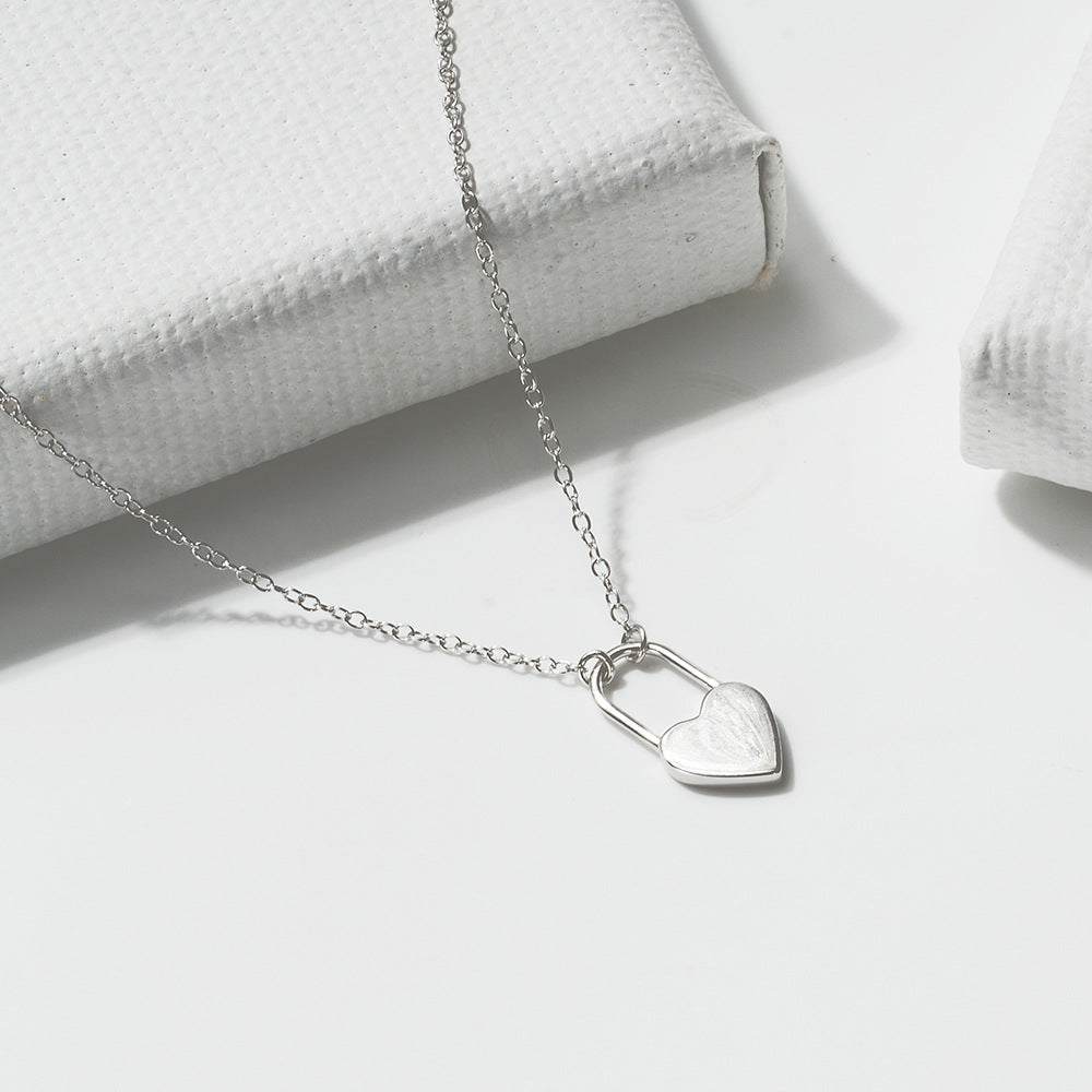 S925 Sterling Silver Minimalist Geometric Love Lock Necklace Small Fresh And Sweet