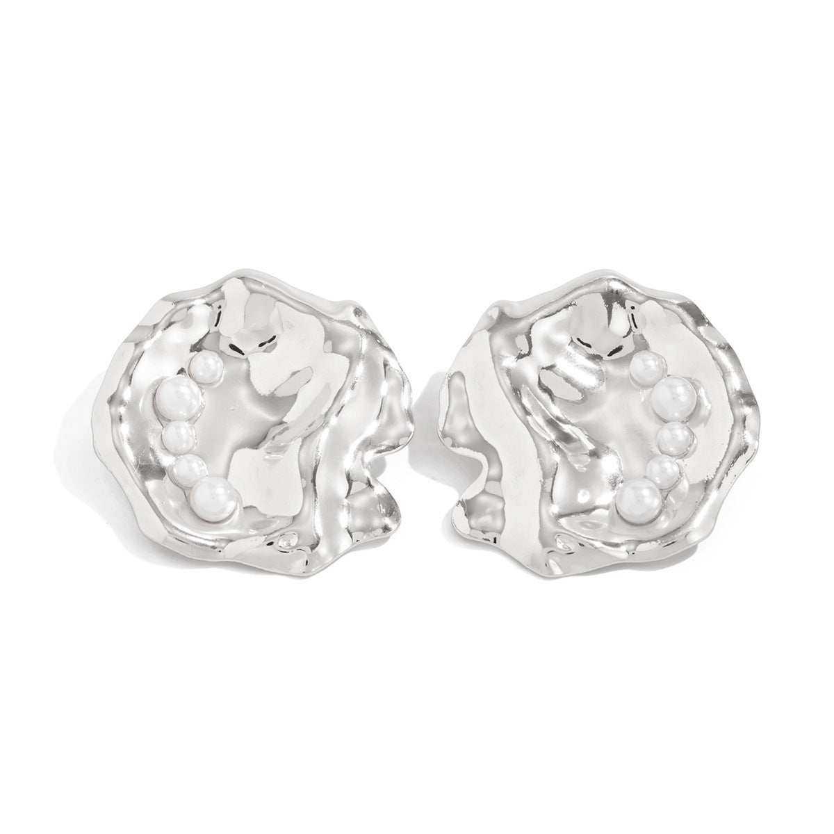 Planderful Imitation Pearl Stud Earrings Irregular Pleated Design For Women Timeless Elegant Statement Jewelry
