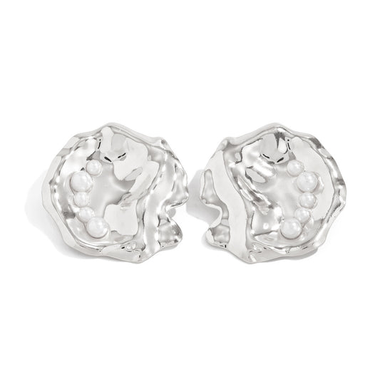Planderful Imitation Pearl Stud Earrings Irregular Pleated Design For Women Timeless Elegant Statement Jewelry