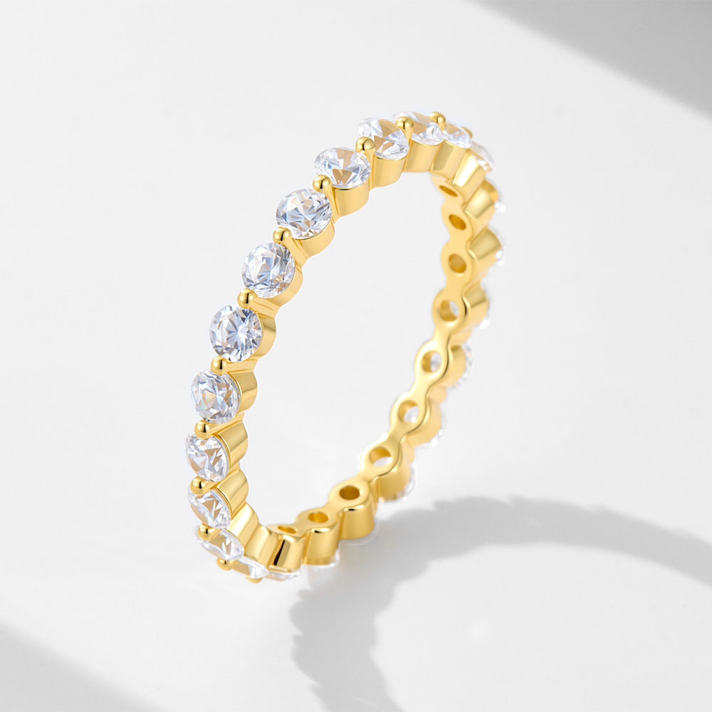 S925 Sterling Silver Row Zircon Ring 2.5mm Zircon Full Zircon Ring