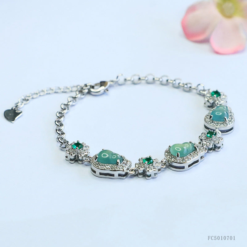 Blue Water Jadeite Gourd & Flower Bracelet